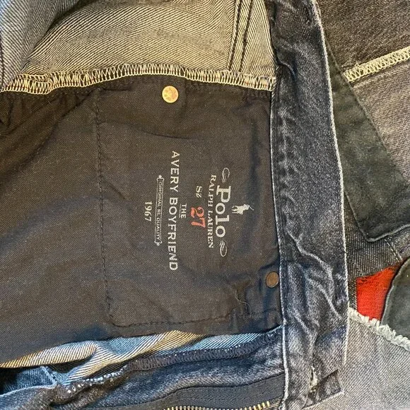 Polo By Ralph Lauren Avery Boyfriend Patchwork Jeans Size 27 in Worn Black